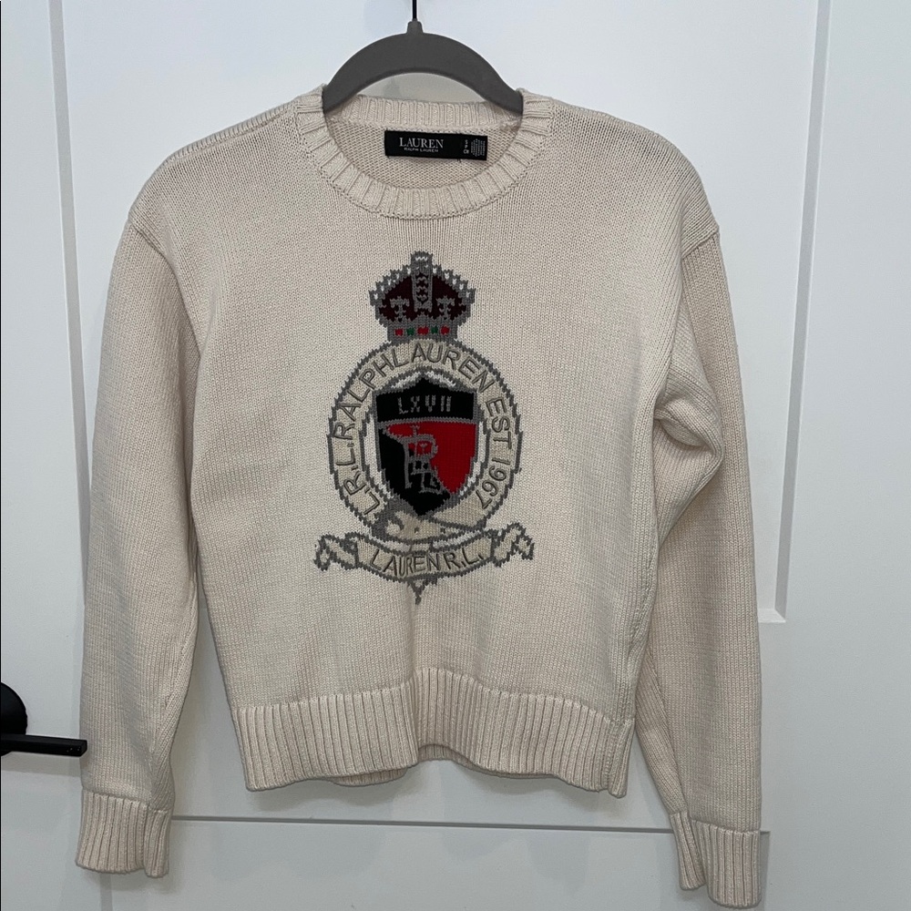 Lauren Ralph Lauren Cream Crest Sweater Small